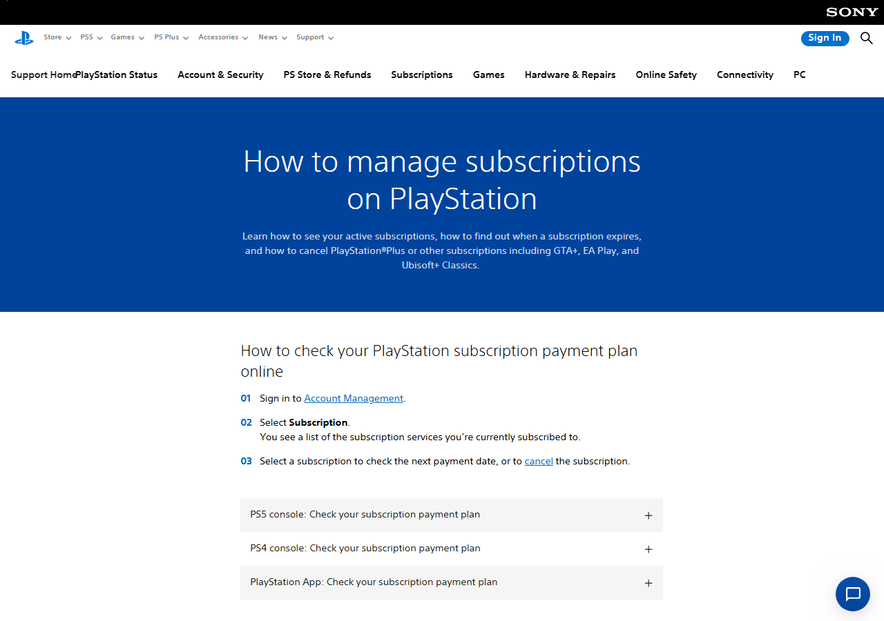 Official help screenshot for how-to-cancel-playstation-plus-us